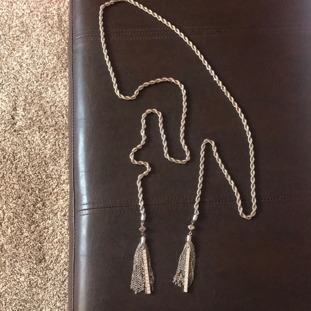 Long silver tassel necklace